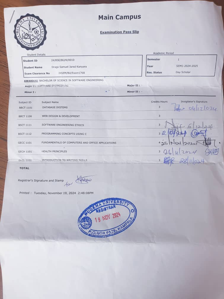 Exam Clearance Form